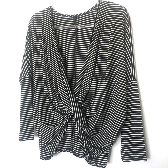 Event Tops - Event Long Sleeve Striped Draped Front Top Event Tops - Event Long Sleeve Striped Draped Front Top